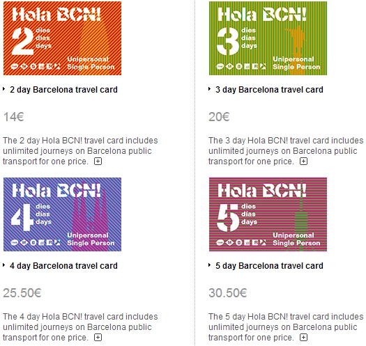 Стоимость дневных проездных билетов по Барселоне на май 2014