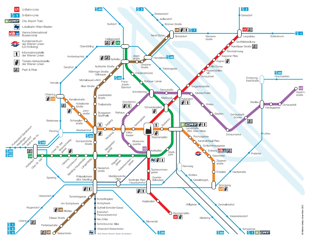 Схема маршрутов Венского метро