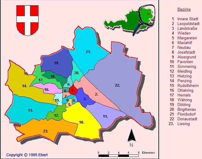 Районы Вены карта