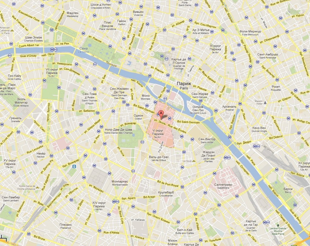 Латинский Квартал в Париже на карте