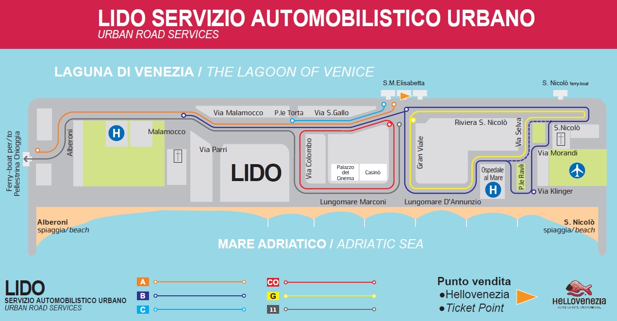 Венеция_автобусные маршруты острова Лидо_схема