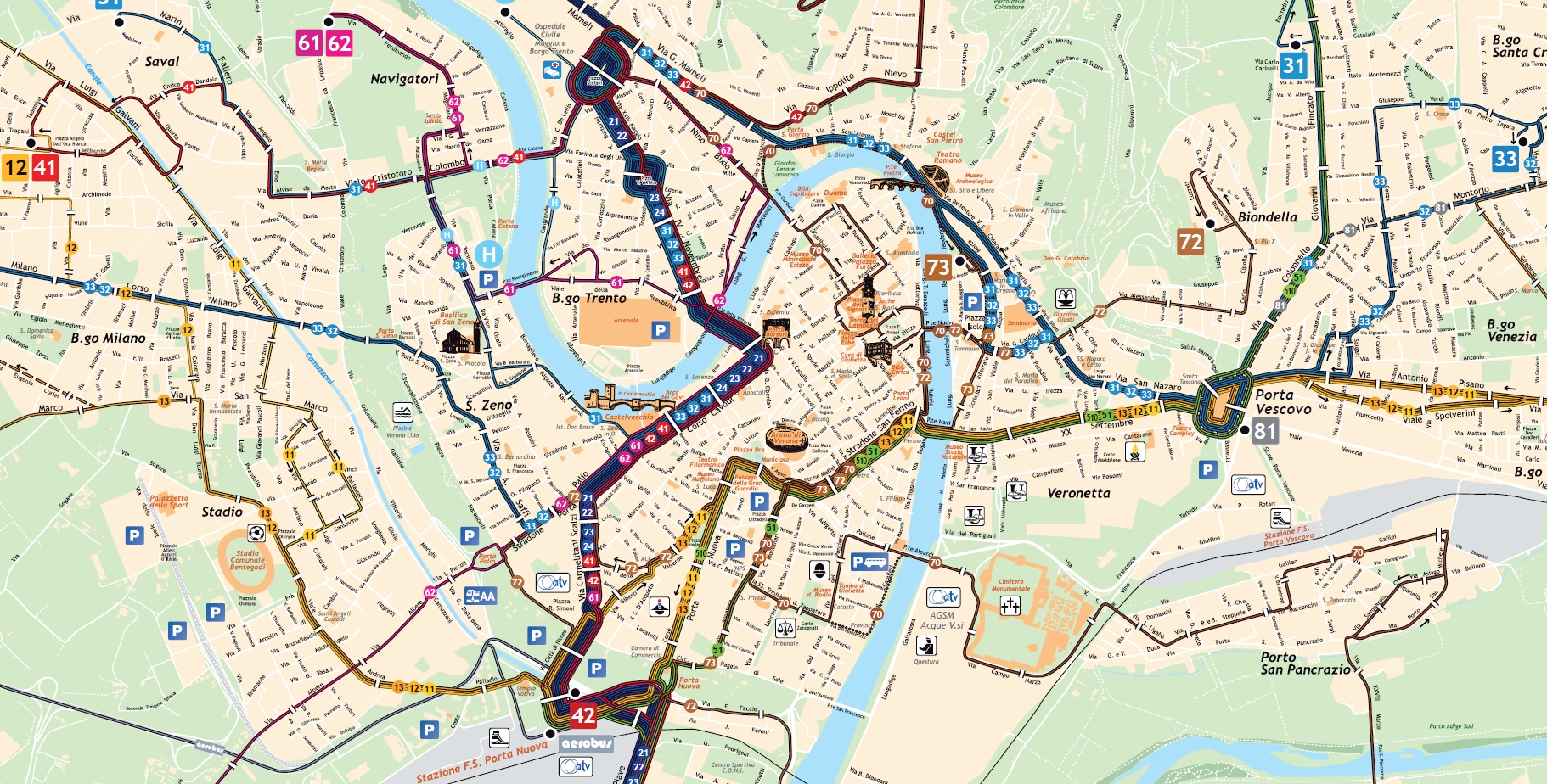 Венора_Схема автобусных маршрутов центра города