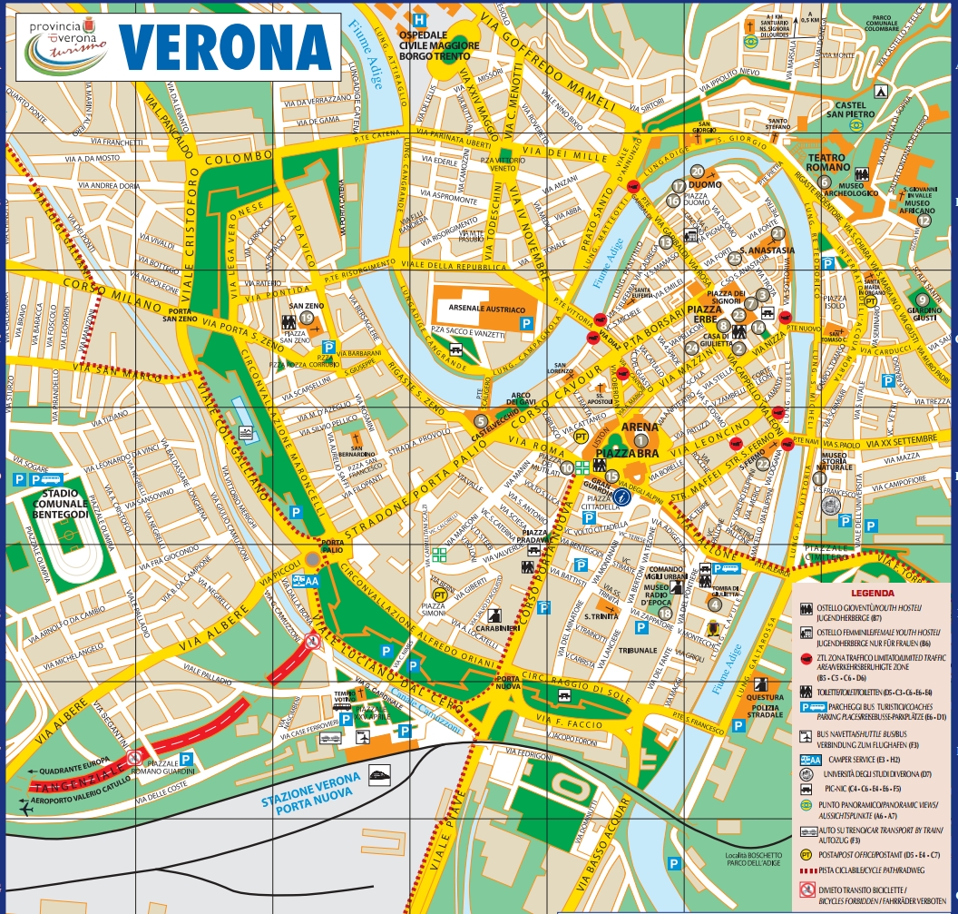 Карта Вероны с достопримечательностями