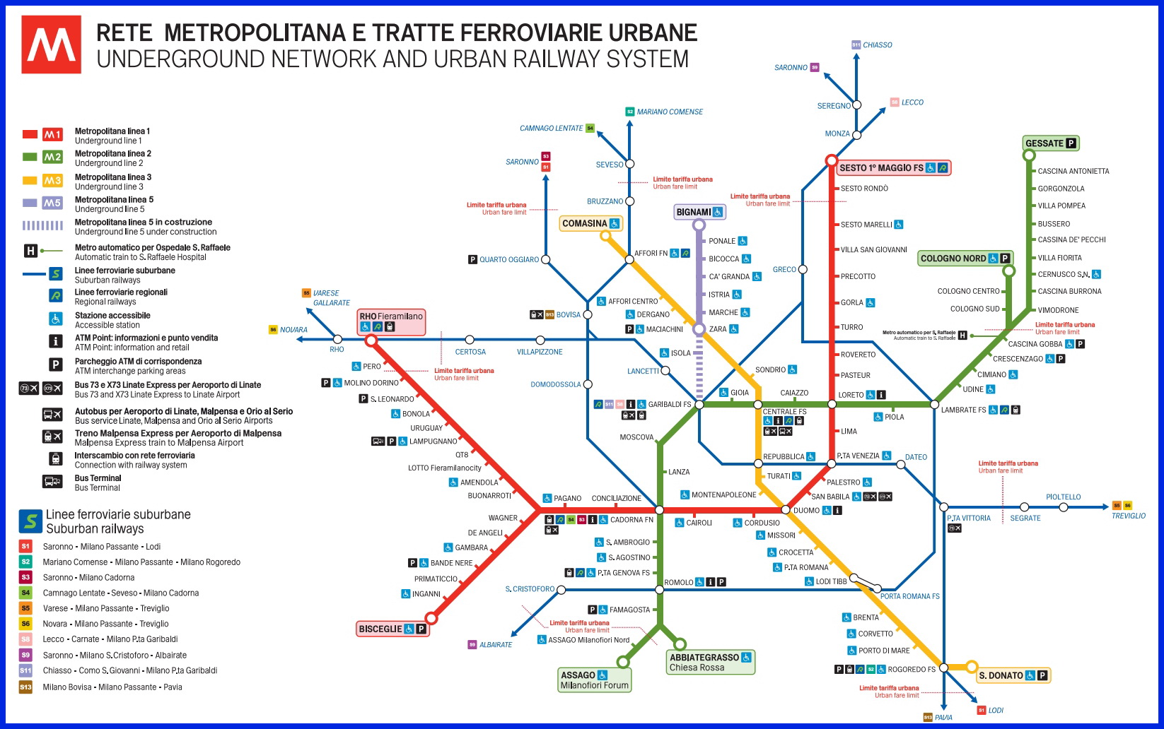 Схема метро Милана и пригородных электричек