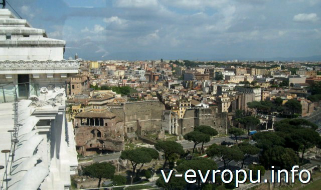 Панорама Рима со смотровой площадки Витториано. Вид на Форум и Рынок Траяна