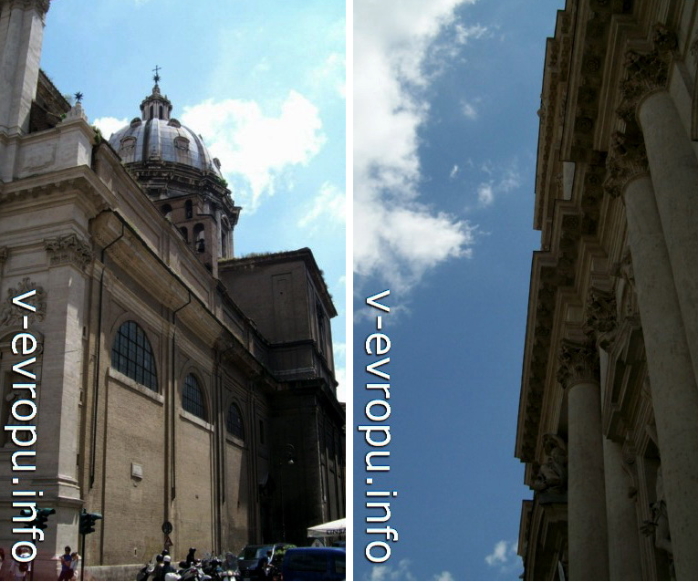 Рим. Церковь Сан Андреа делла Валле. Купол (слева) и раскрепованный фасад (справа)