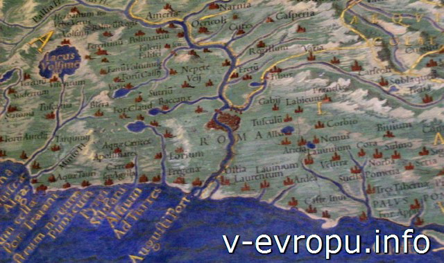 Карта окрестностей Рима конца 16 века  в галереи географических карт Музеев Ватикана