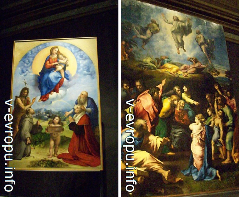 Ватиканская Пинакотека. Рафаэль. Слева - Мадонна ди Фолиньо, справа - Преображение Христа