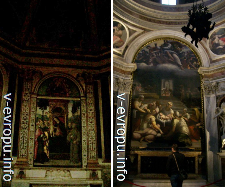 Справа: алтарь капеллы Киджи, украшенной картиной  Себастьяно дель Пьомбо