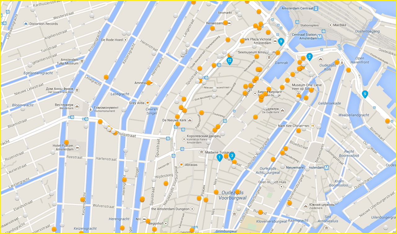 Карта гостиниц Амстердама в районе Королевского дворца