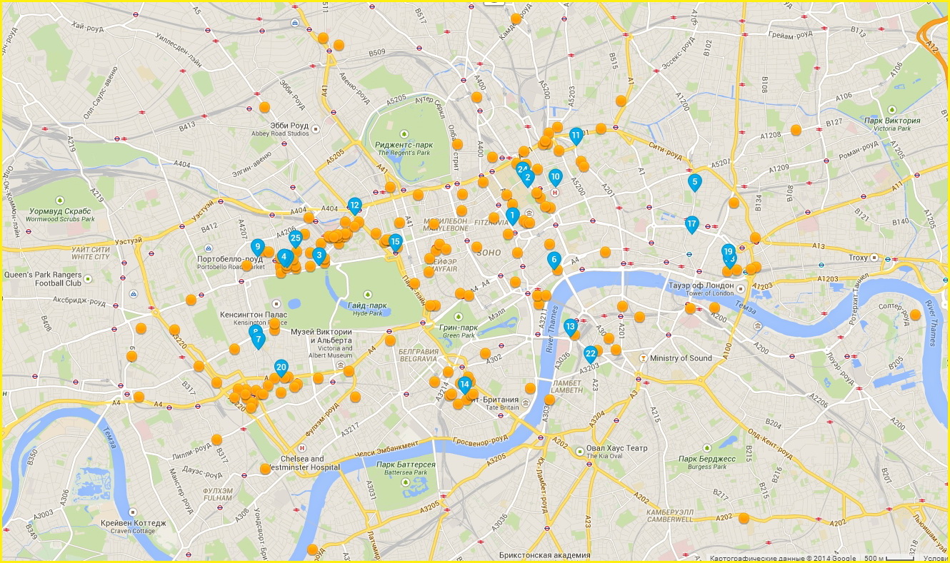 Карта отелей Лондона