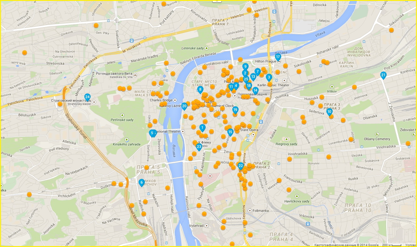 Карта отелей Праги по районам