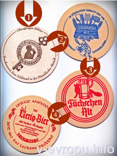 Шумахер, Шлюссель, Фюксхен и Уериге - лучше всего пробовать пиво сорта альт в Дюссельдорфе именно в таком порядке.