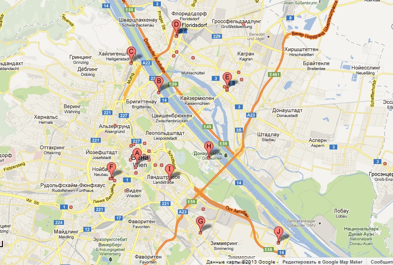 Торговые центры Вены карта