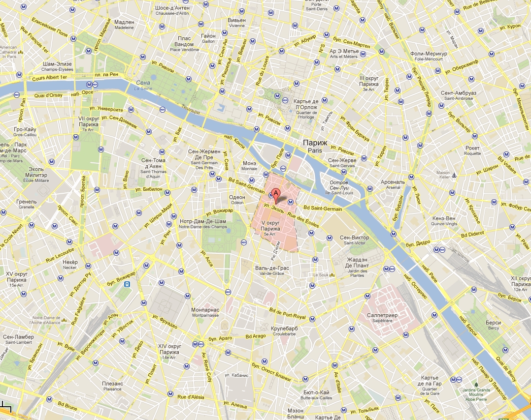 Латинский Квартал в Париже на карте