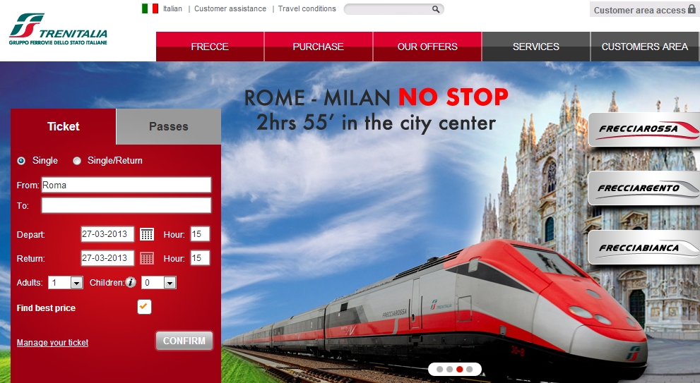 Поиск билетов на поезда в Италии