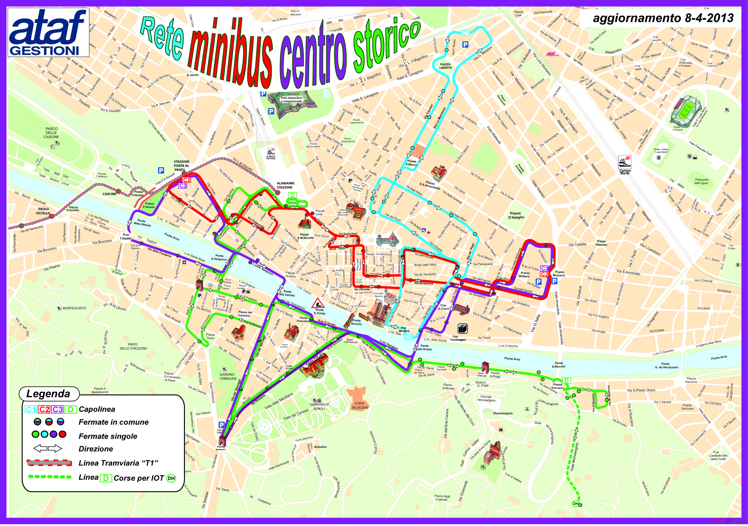 Флоренция_схема автобусных маршрутов по историческому центру города